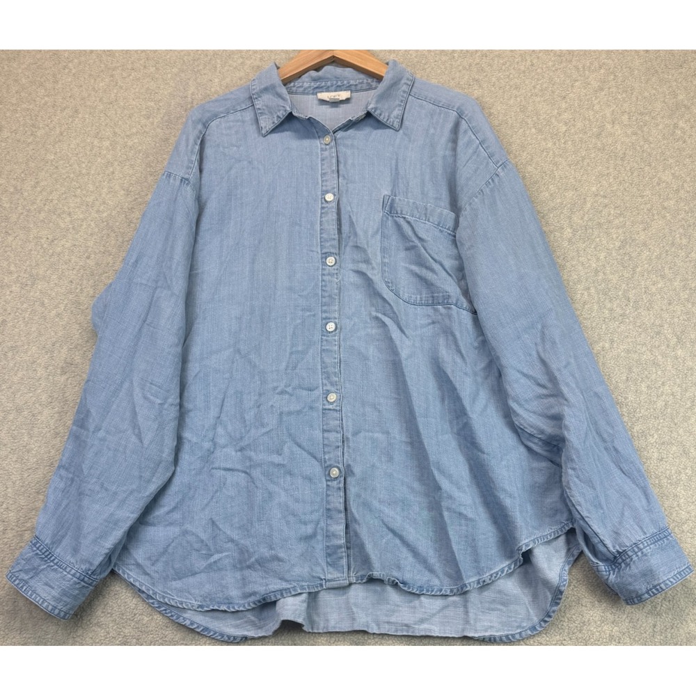 LOFT Outlet Womens Chambray Button-Up Shirt Blue Light Wash Everyday Wear XL